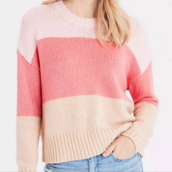 American Eagle Outfitters Sweaters - American Eagle - Pink and Tan Color Block Sweater